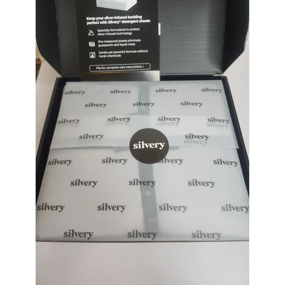 Silvery Bed Sheets 4 Pc Set Silver-Infused Soft Fabric Cool Gray King Size NIB